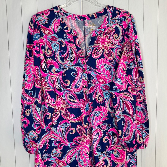 Lilly Pulitzer size XL Emery shift dress pink blue paisley floral cotton 3/4 sl - Picture 4 of 14
